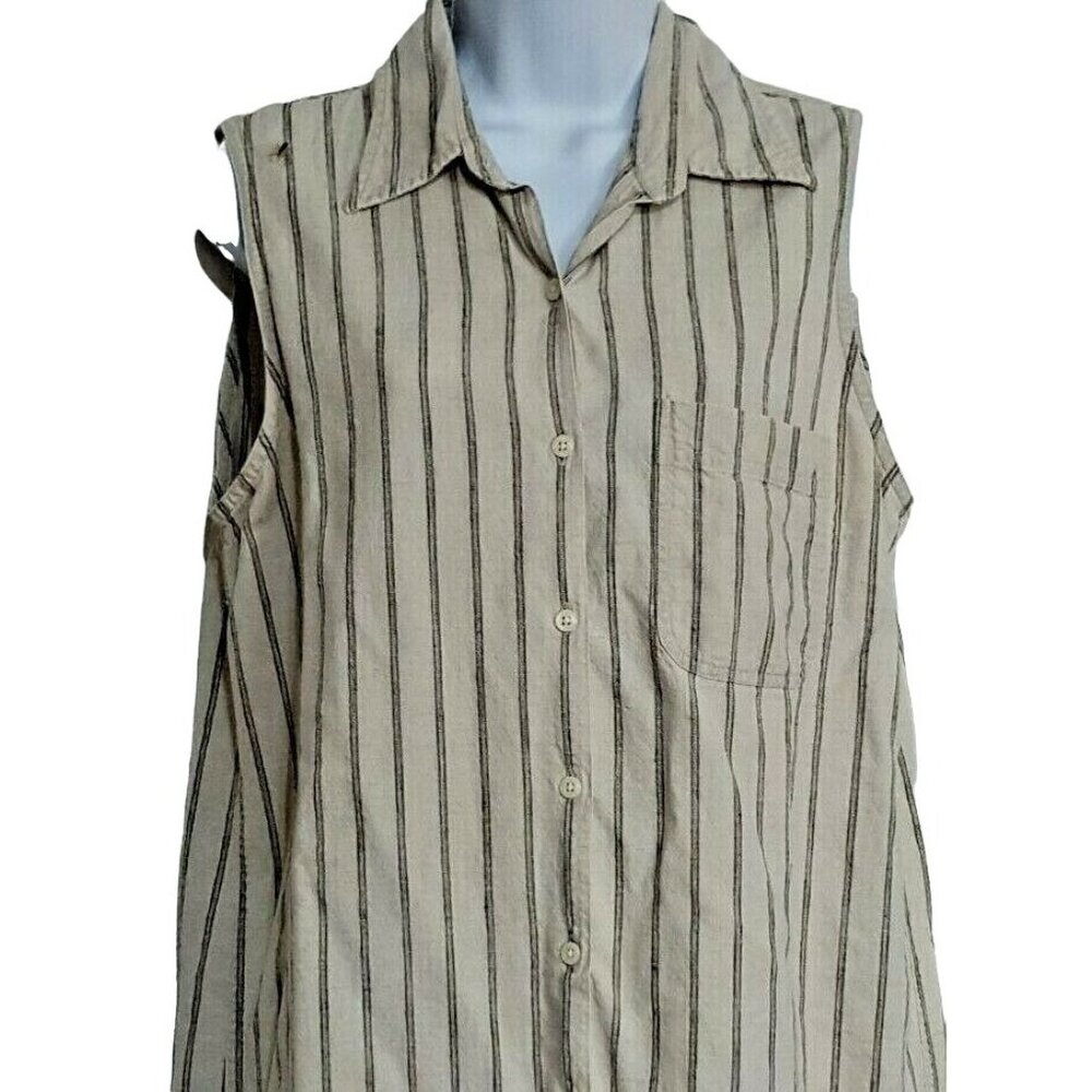 Abercrombie & Fitch Women's Blouse Linen blend Sleeveless Button-front Striped